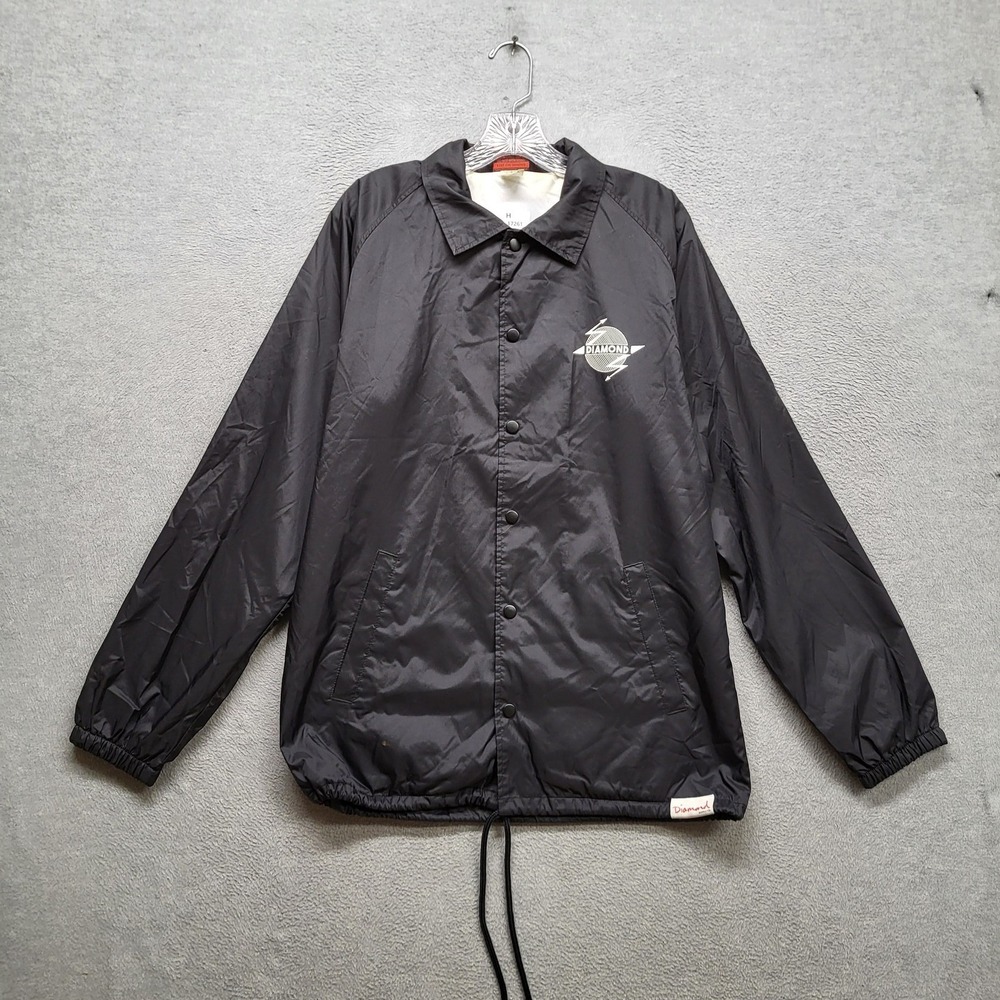 VINTAGE Diamond Supply Co. Men Jacket L Black Windbreaker Logo Coach Skater Y2K